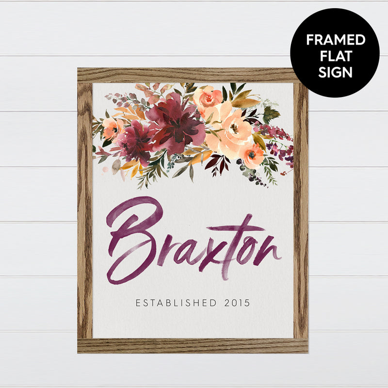 Fall Floral Last Name - Canvas & Wood Sign Wall Art