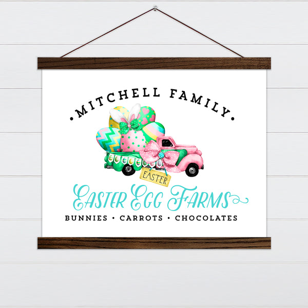 Easter Egg Farm Co. - Pink & Green Vintage Truck Canvas & Wood Sign Wall Art