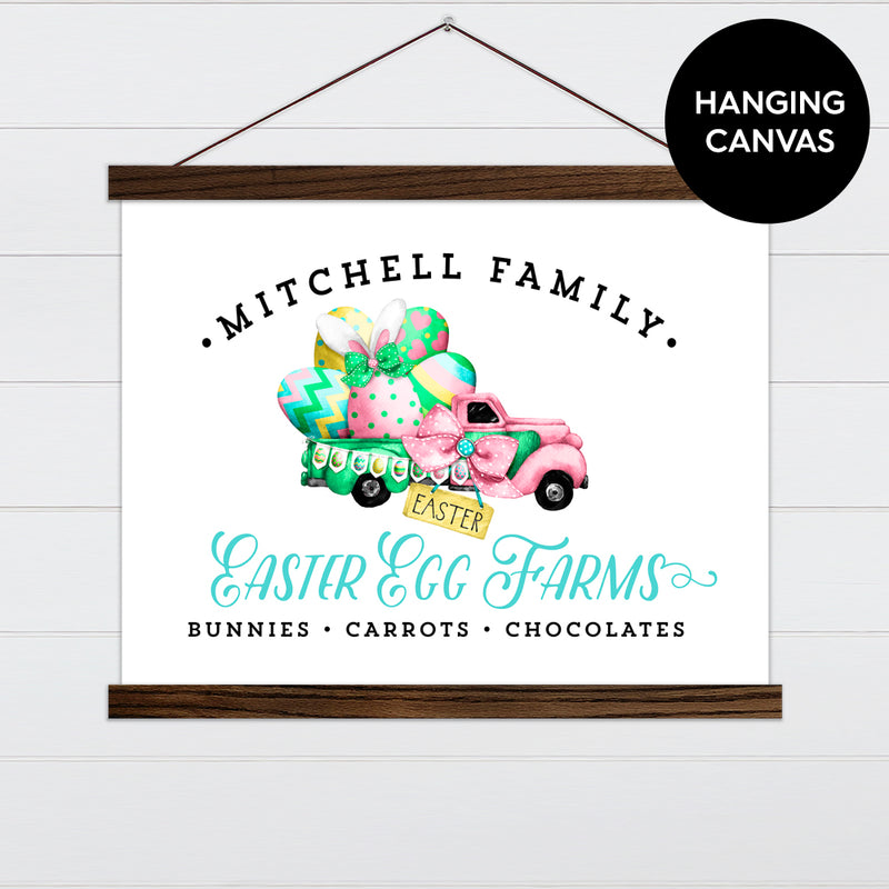 Easter Egg Farm Co. - Pink & Green Vintage Truck Canvas & Wood Sign Wall Art