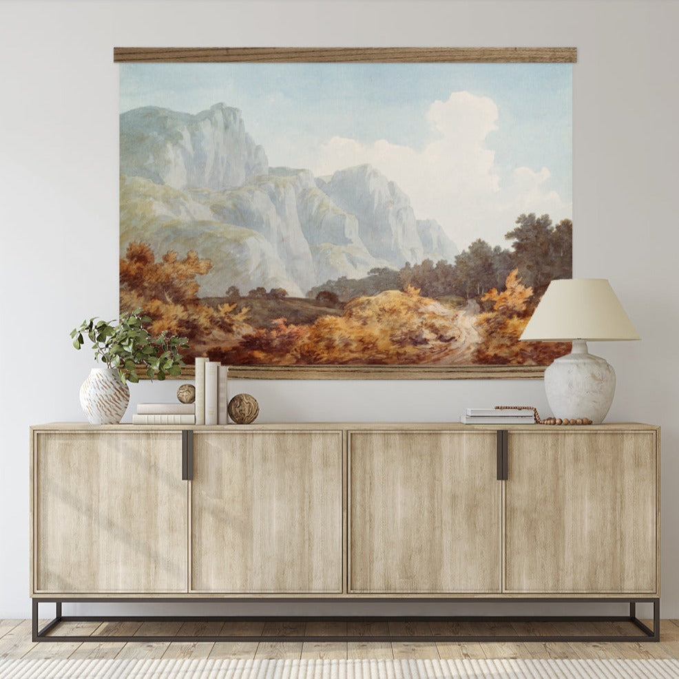 Oversized Fall Mountain Watercolor Canvas Wall Hanging