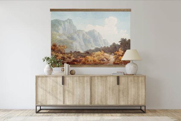 Oversized Fall Mountain Watercolor Canvas Wall Hanging