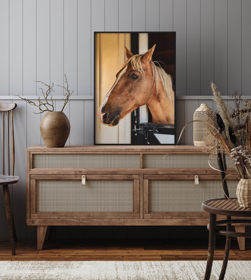 Farm Horse in Stall Fine Art Print - Giclee Fine Art Print Poster or Canvas