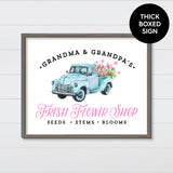 Fresh Flower Shop - Vintage Blue Truck Canvas & Wood Sign Wall Art