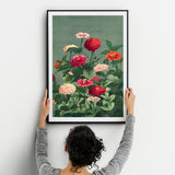 Vintage Flower Mural Green and Red Painting - by Prang and Co