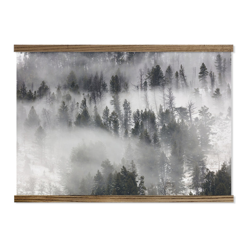Foggy Pine Tree Forest Wall Art - Large Framed Hanging Canvas
