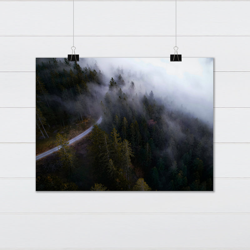 Foggy Forest Road Fine Art Print - Giclee Fine Art Print Poster or Canvas