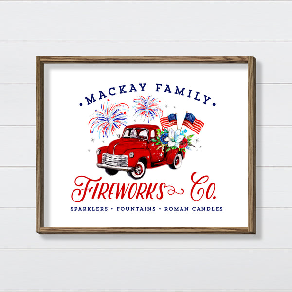 Firework Co. - Red Vintage Truck Canvas & Wood Sign Wall Art
