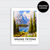 Grand Tetons National Park -  Canvas & Wood Sign Wall Art