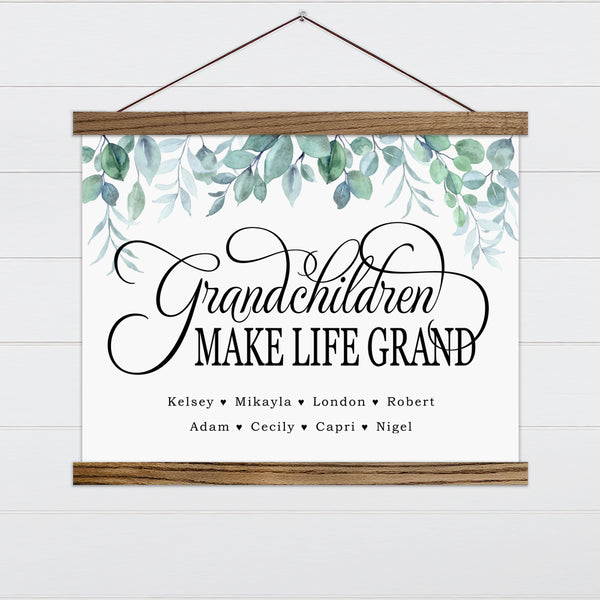 Grandchildren Make Life Grand - Fancy Font Canvas & Wood Sign Wall Art