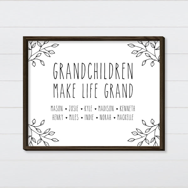 Grandchildren Make Life Grand - Simple Font Canvas & Wood Sign Wall Art
