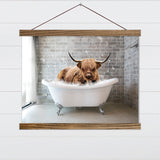Highland Cow in a Bubble Bath Funny Bathroom Wall Art