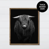 Black & White Highland Cow Canvas & Wood Sign Wall Art