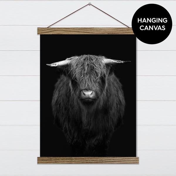 Black & White Highland Cow Canvas & Wood Sign Wall Art