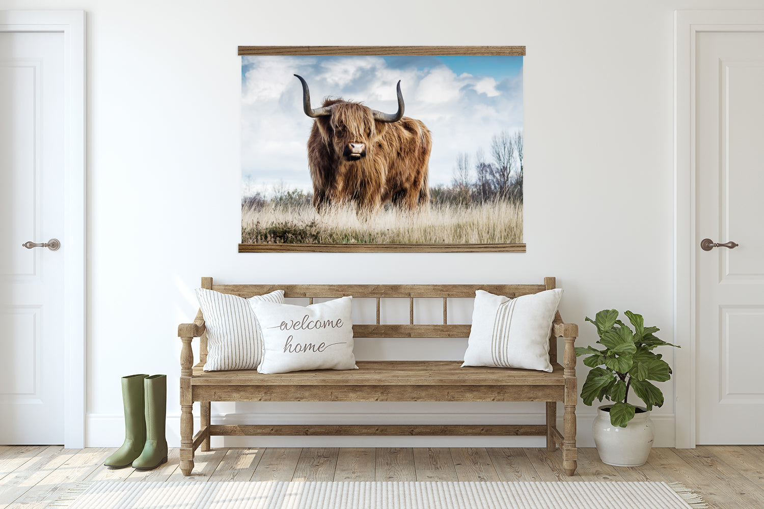 Highland Cow Huge Photo Canvas Wall Art with Wood Frame