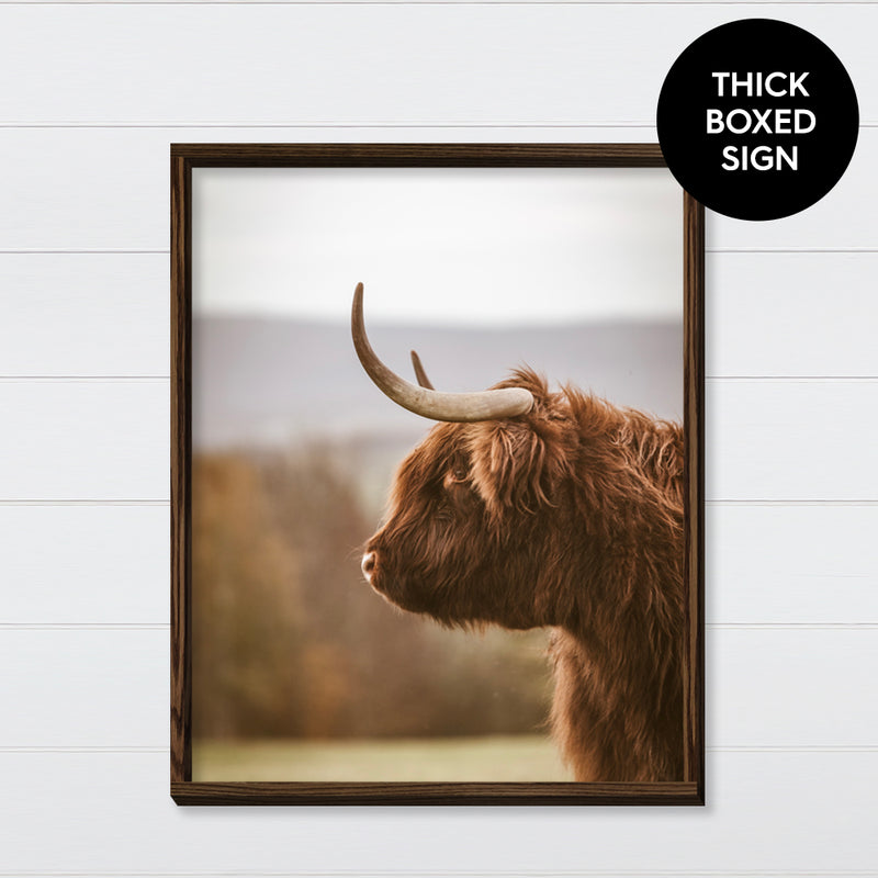 Highland Cow Profile Canvas & Wood Sign Wall Art