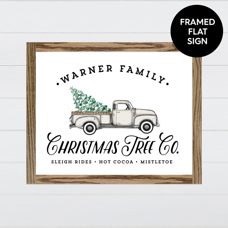 Christmas Tree Co. - Vintage Ashy White Truck Canvas & Wood Sign Wall Art