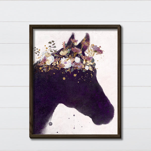 Horse Silhouette & a Floral Crown Canvas & Wood Sign Wall Art