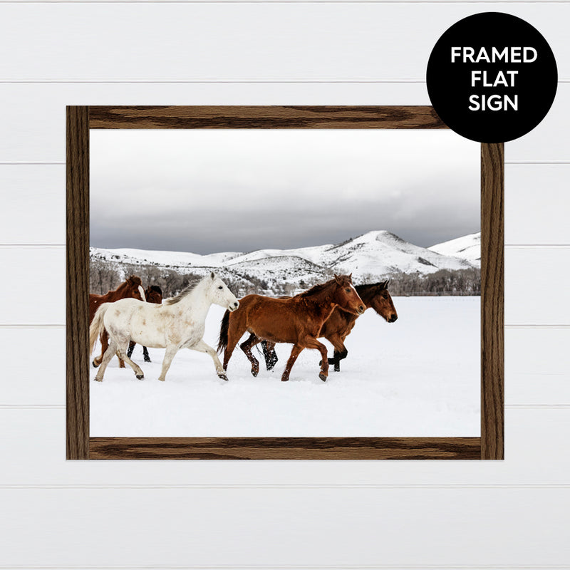 Horses in Snow Canvas & Wood Sign Wall Art