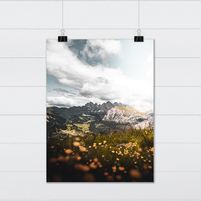 Italy Mountains and Wildflowers Fine Art Print - Giclee Fine Art Print Poster or Canvas
