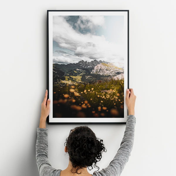 Italy Mountains and Wildflowers Fine Art Print - Giclee Fine Art Print Poster or Canvas