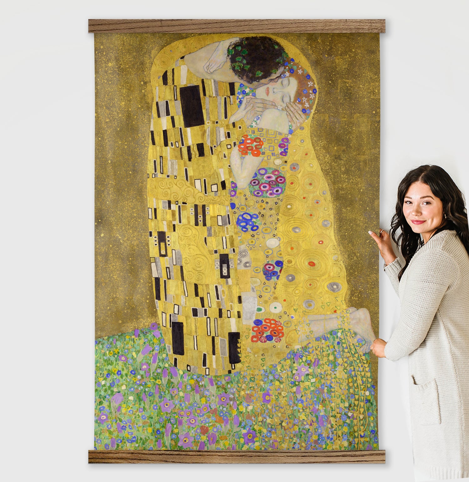 Gustav Klimt Kiss Painting - Extra Large Canvas Print Reproduction with Wood Frame