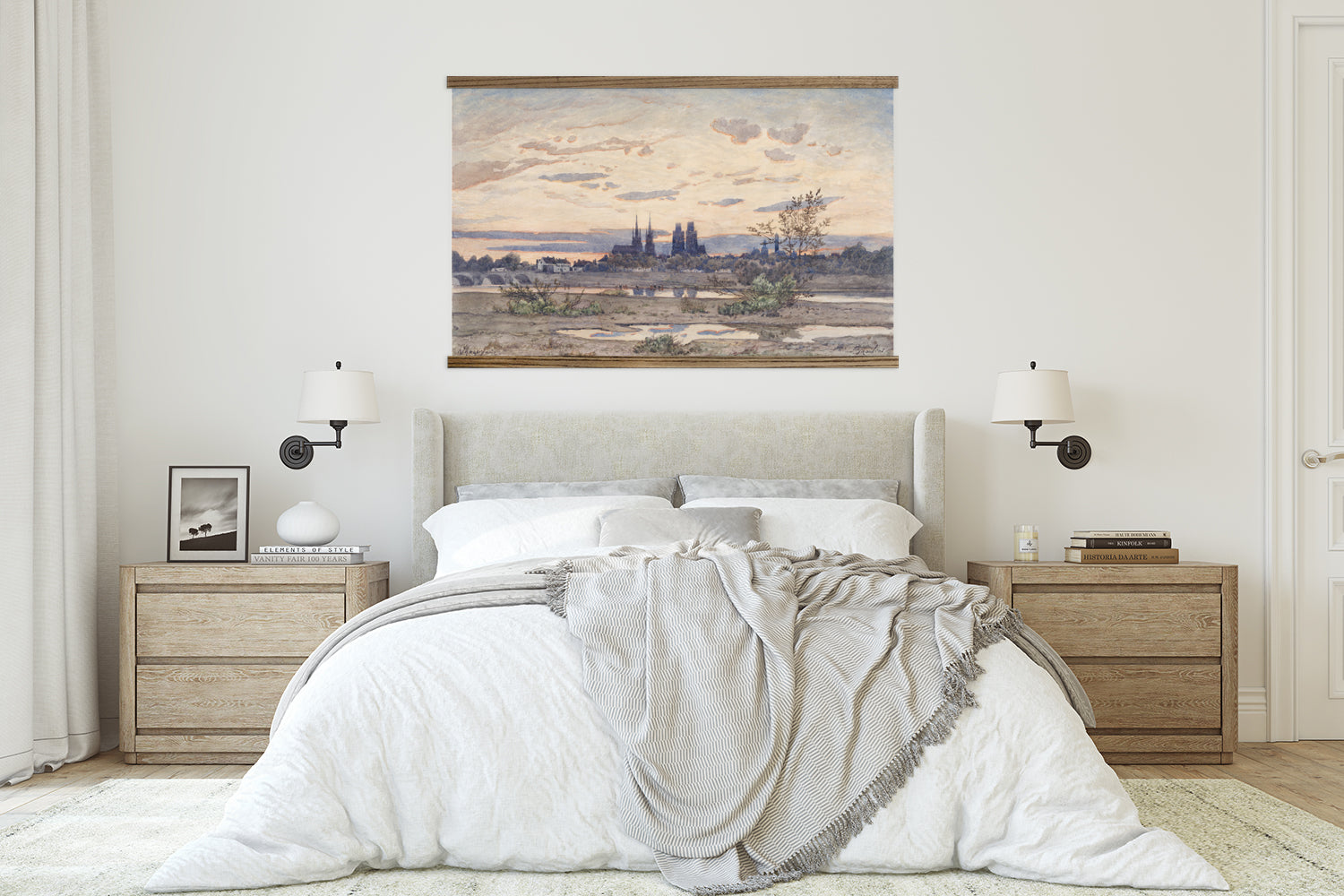 View of Moulins French Watercolor Landscape Large Canvas Wall Art