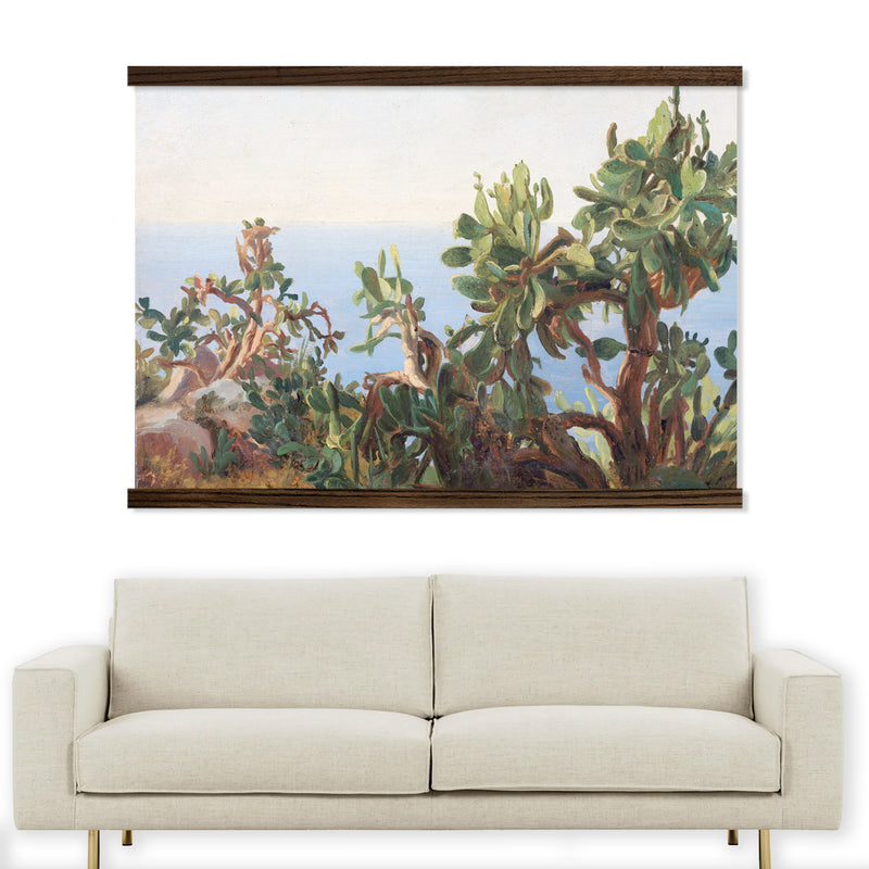 Cactus Painting - Large Canvas Tapestry Print with Wood Frame