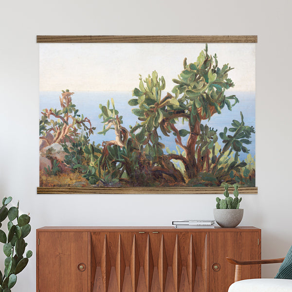 Cactus Painting - Large Canvas Tapestry Print with Wood Frame