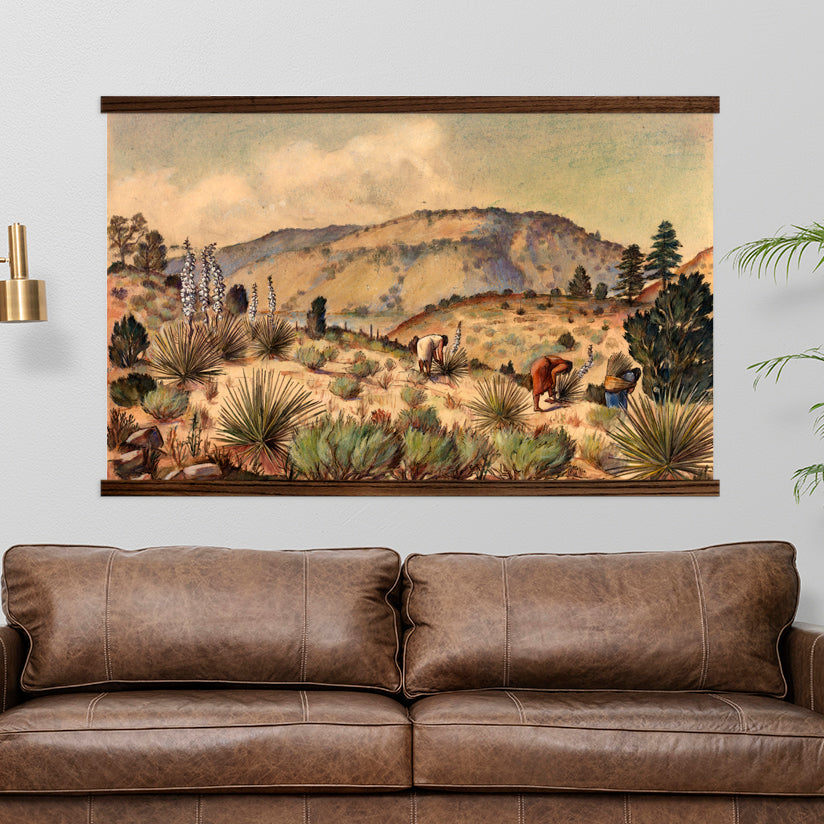 Extra Large Canvas Print - Women Gathering Yucca in the Mexican Desert Painting