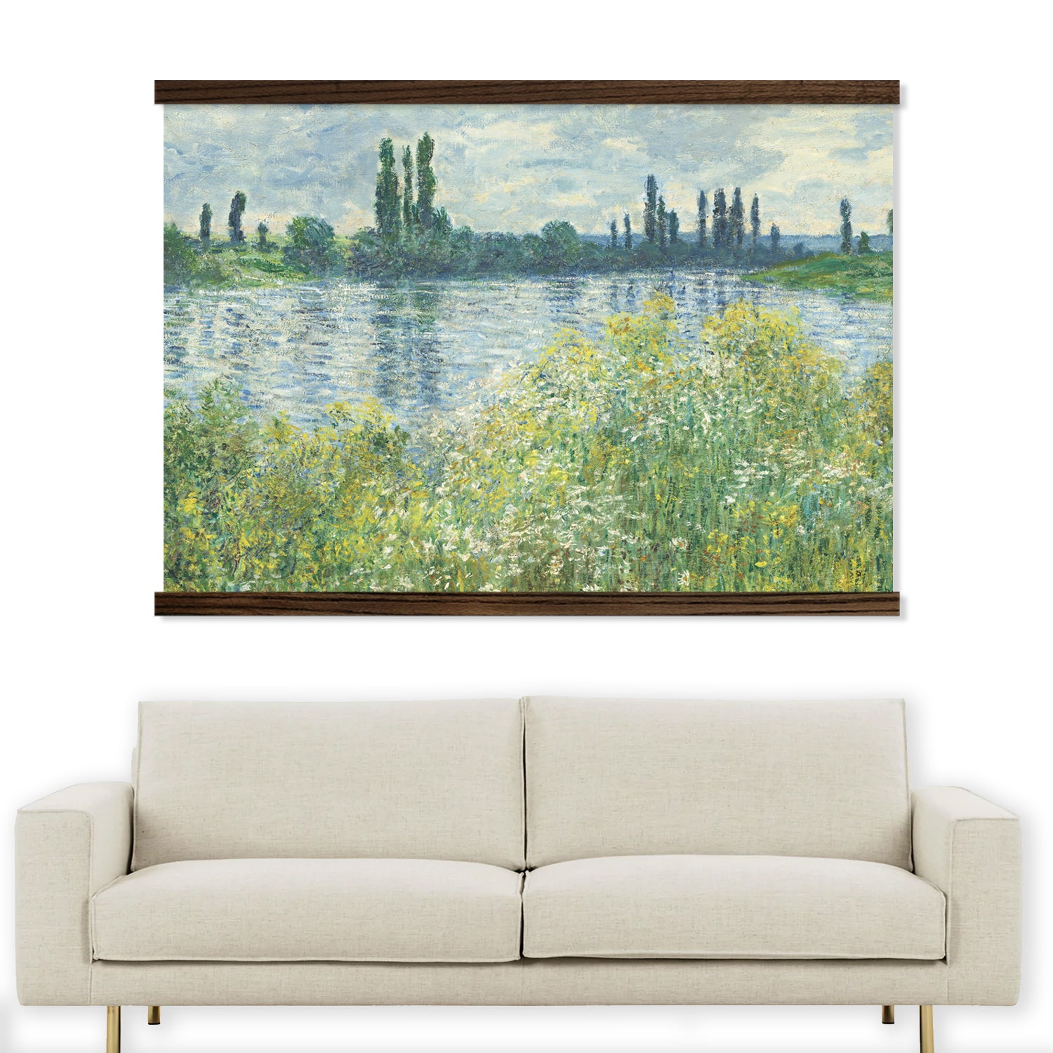 Monet Banks of the Seine Painting Large Canvas Wall Print with Wood Frame