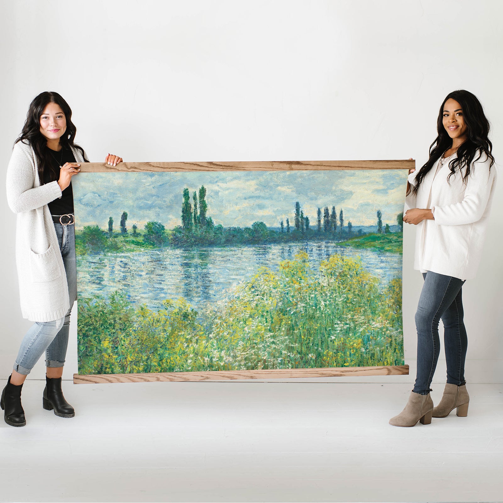 Monet Banks of the Seine Painting Large Canvas Wall Print with Wood Frame