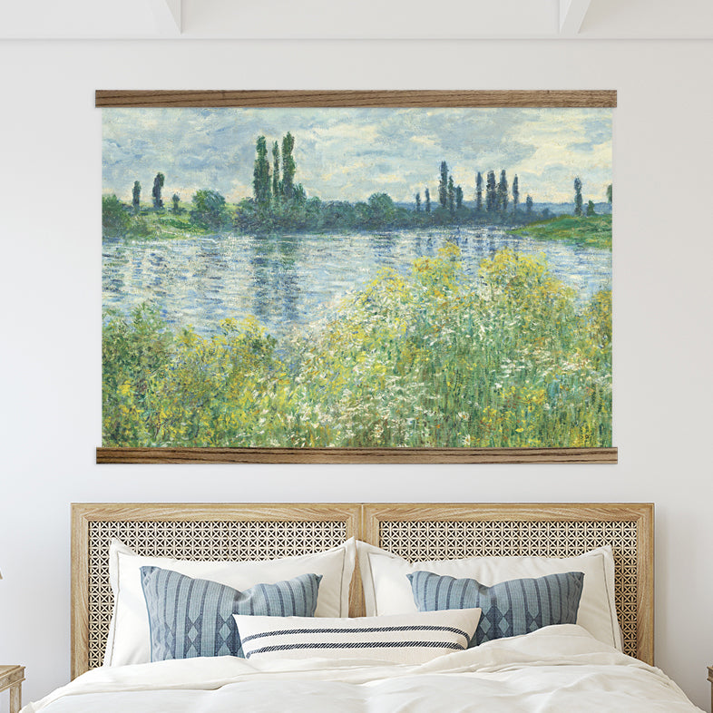 Monet Banks of the Seine Painting Large Canvas Wall Print with Wood Frame