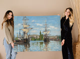 Monet Ships Riding on the Seine  Fine Art Print - Giclee Fine Art Print Poster or Canvas