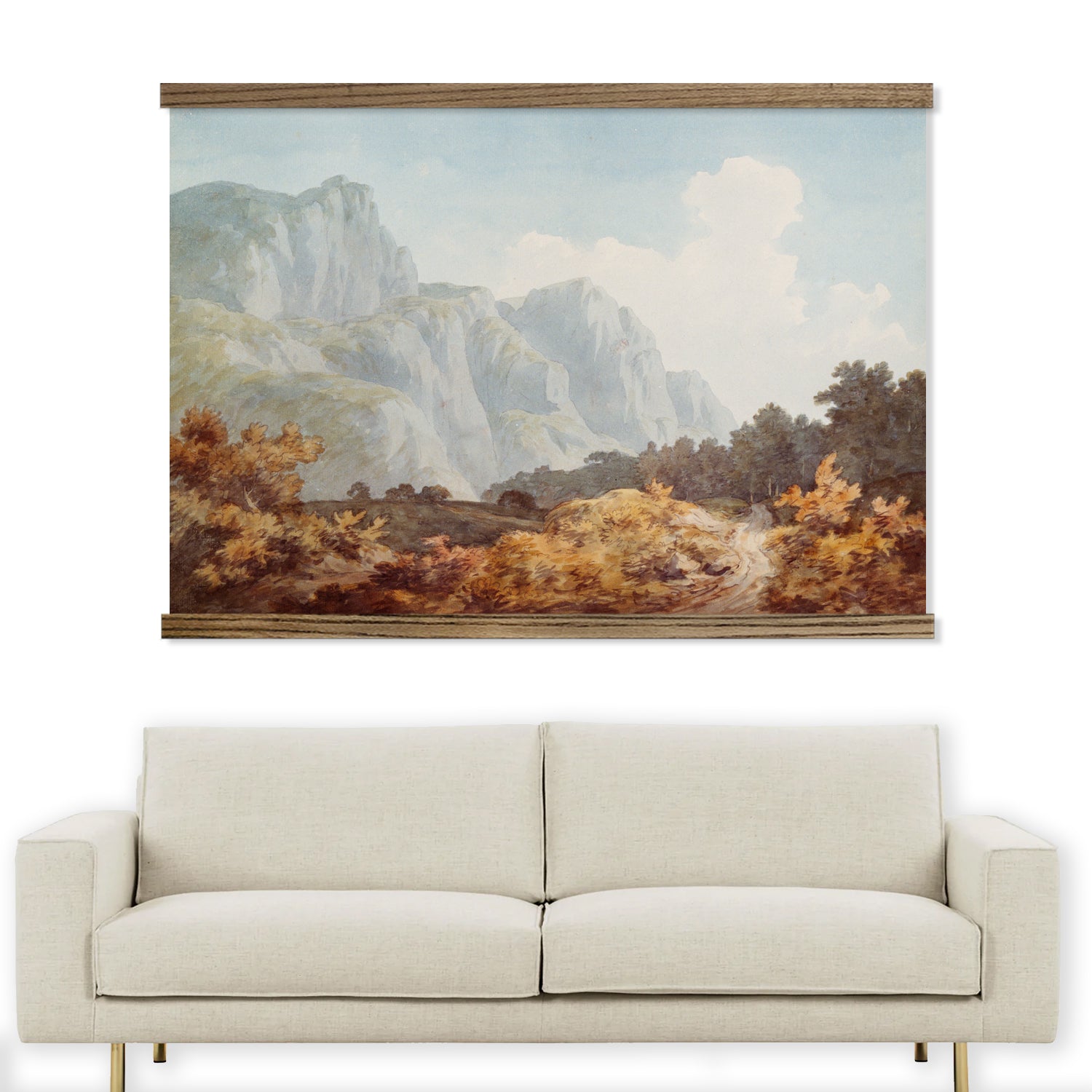Oversized Fall Mountain Watercolor Canvas Wall Hanging