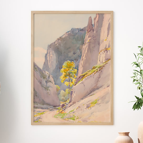 Mountain Valley Road - Red Sandstone Trail Watercolor Painting Art Print