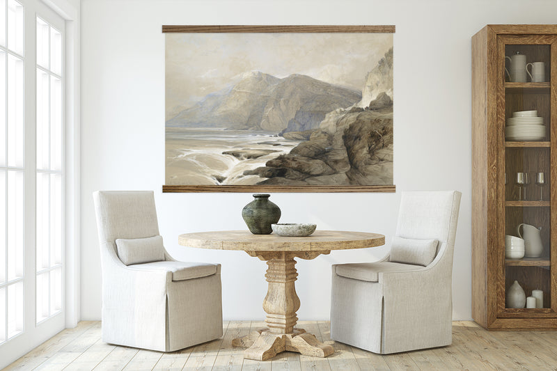 Coastal Mountain Lithograph Large Canvas Wall Hanging