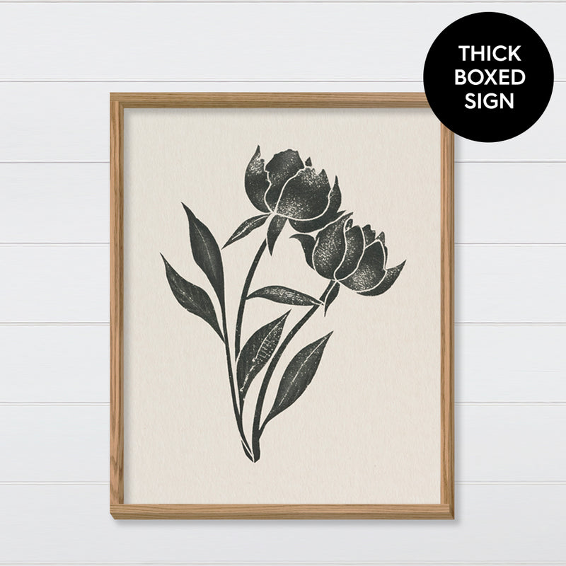 Peony Woodcut Outline -  Canvas & Wood Sign Wall Art