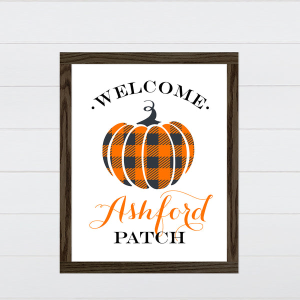 Pumpkin Welcome Sign - Orange & Black Plaid Pumpkin Canvas & Wood Sign Wall Art
