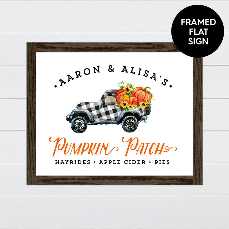 Pumpkin Patch Co. - Black & White Jeep Canvas & Wood Sign Wall Art