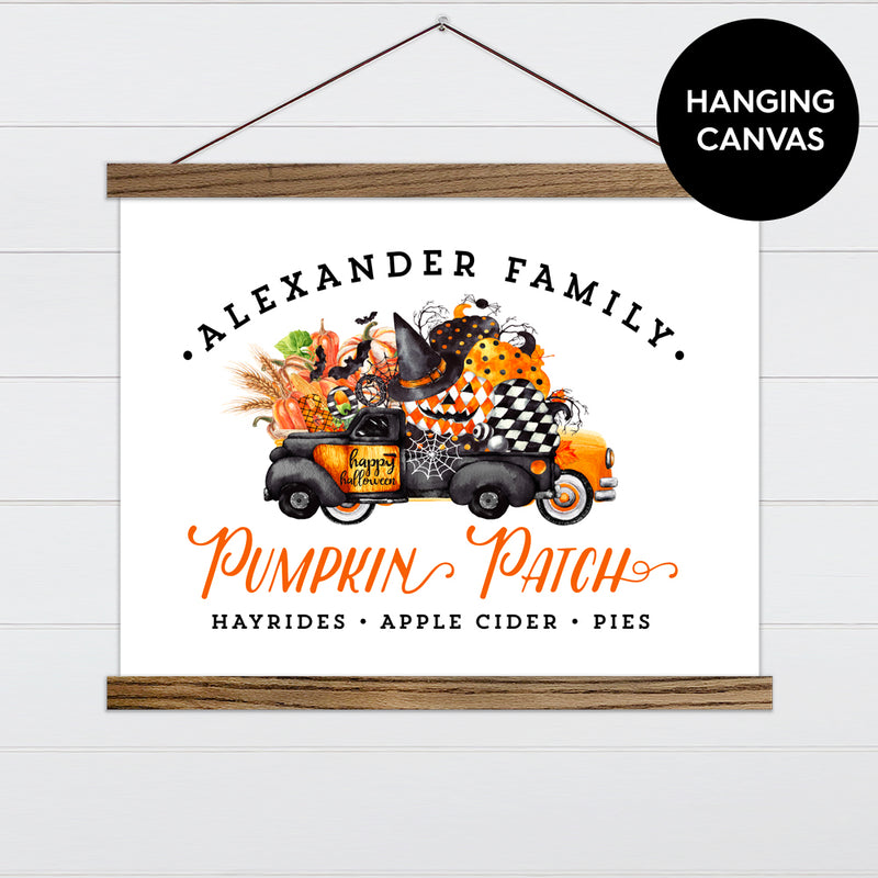 Halloween Pumpkin Patch Co. - Black & Orange Truck Canvas & Wood Sign Wall Art