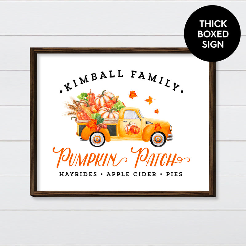 Pumpkin Patch Co. - Orange & Yellow Truck Canvas & Wood Sign Wall Art