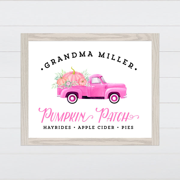 Pumpkin Patch - Vintage Pink Truck Canvas & Wood Sign Wall Art