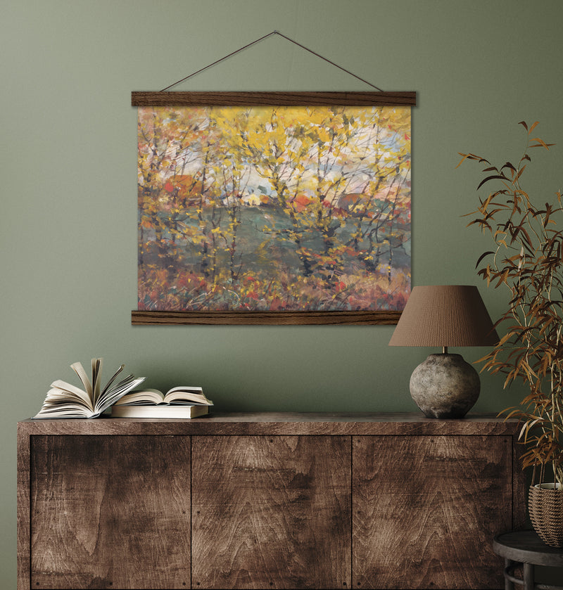 Scrub Oak in the Fall Vintage Painting with Reds and Orange