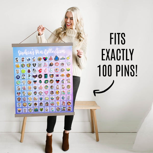 Soft Galaxy 100 Enamel Pins Banner with Wood Hanger