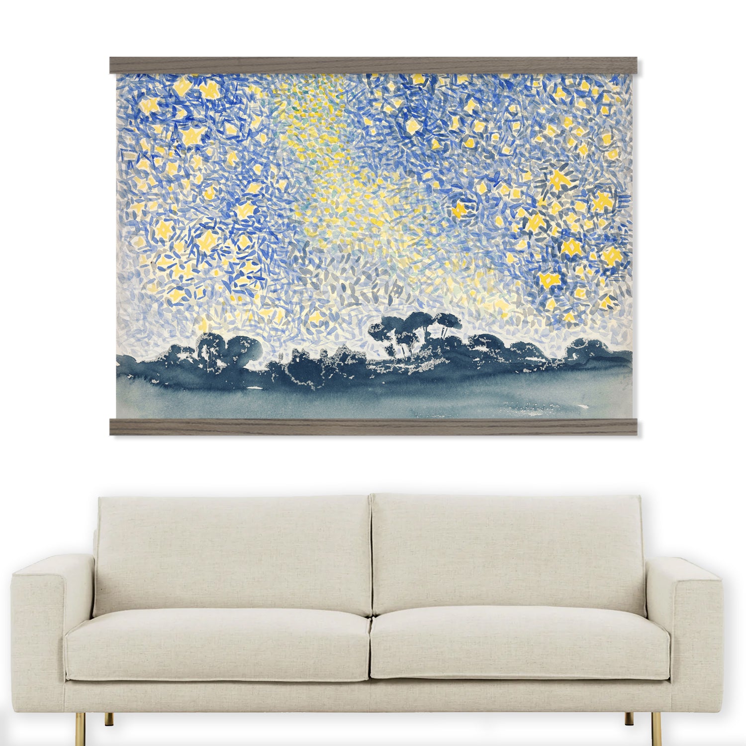 Large Blue Watercolor Star Landscape - Henri-Edmond Cross Neo-Impressionist Wall Art