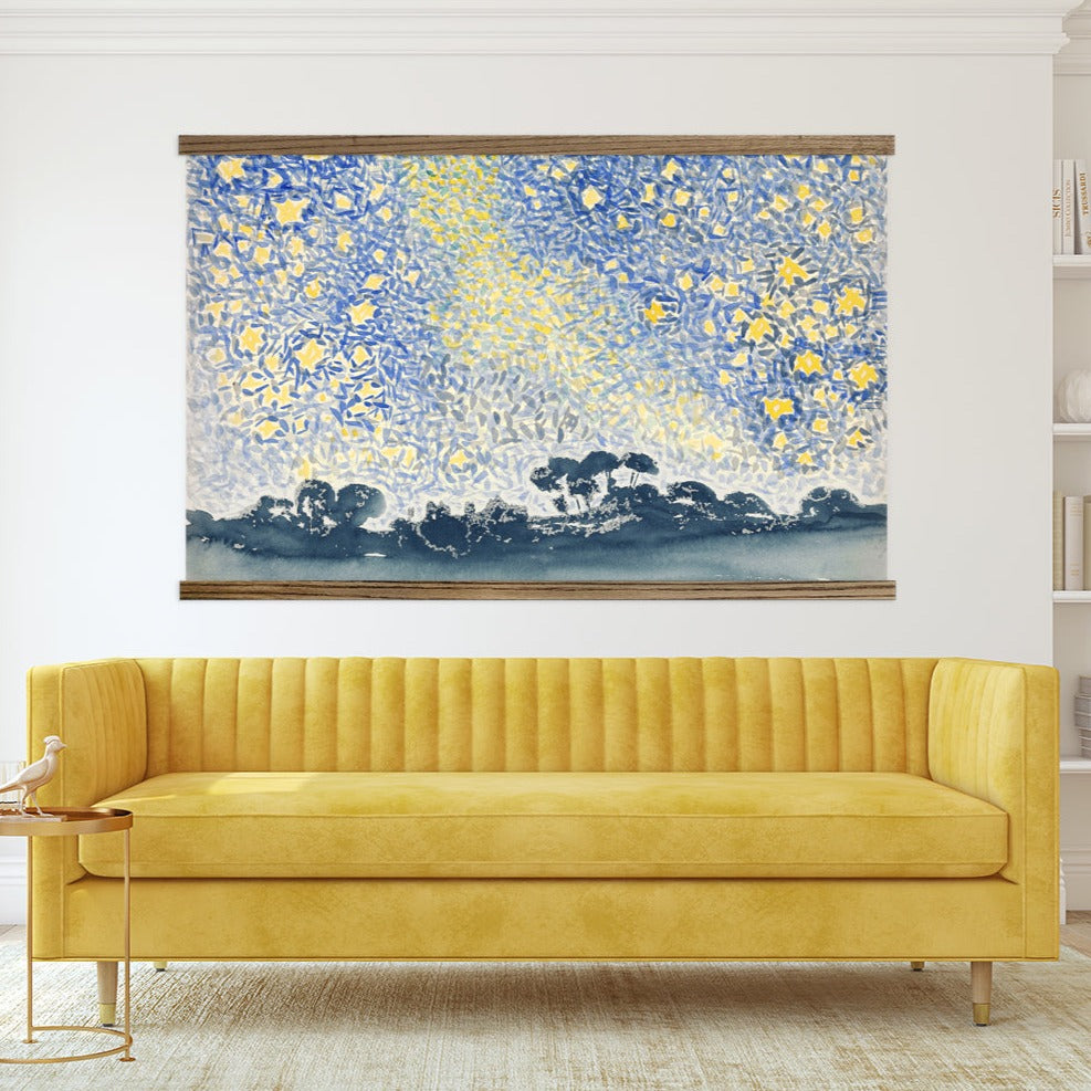 Large Blue Watercolor Star Landscape - Henri-Edmond Cross Neo-Impressionist Wall Art