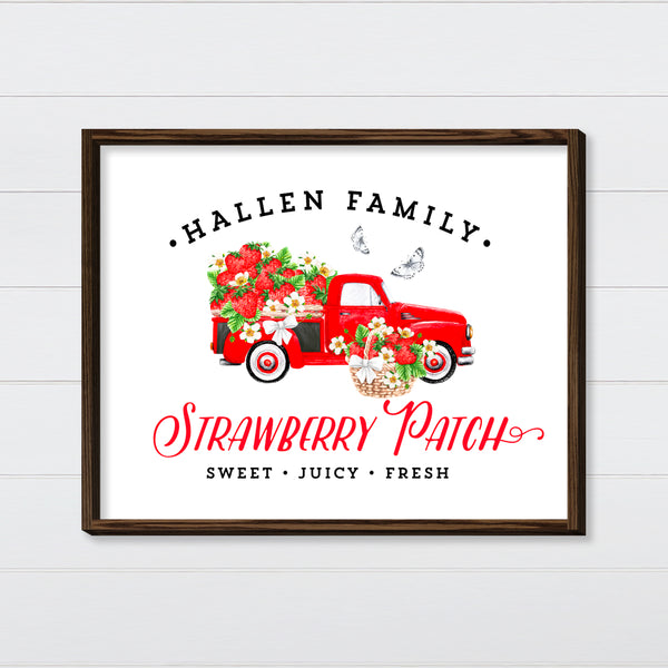Strawberry Farms Co. - Bright Red Vintage Truck Canvas & Wood Sign Wall Art