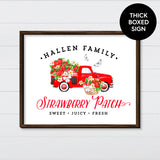 Strawberry Farms Co. - Bright Red Vintage Truck Canvas & Wood Sign Wall Art