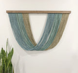 Fiber Art - Tofino Blue Green and Moss - Macrame Hanging String Tapestry