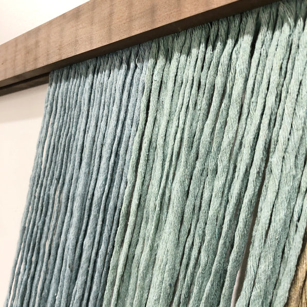 Fiber Art - Tofino Blue Green and Moss - Macrame Hanging String Tapestry